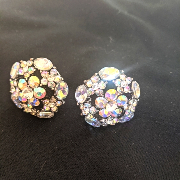 Faceted Rhinestone Clip-on Earrings - Picture 1 of 2